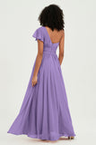 One Shoulder Flutter Sleeves Chiffon Bridesmaid Dress Plus Size Formal Evening Dresses