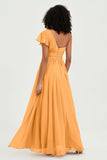 One Shoulder Flutter Sleeves Chiffon Bridesmaid Dress Plus Size Formal Evening Dresses