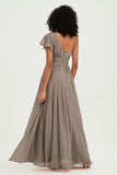 One Shoulder Flutter Sleeves Chiffon Bridesmaid Dress Plus Size Formal Evening Dresses