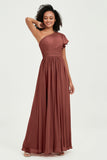 One Shoulder Flutter Sleeves Chiffon Bridesmaid Dress Plus Size Formal Evening Dresses