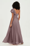 One Shoulder Flutter Sleeves Chiffon Bridesmaid Dress Plus Size Formal Evening Dresses