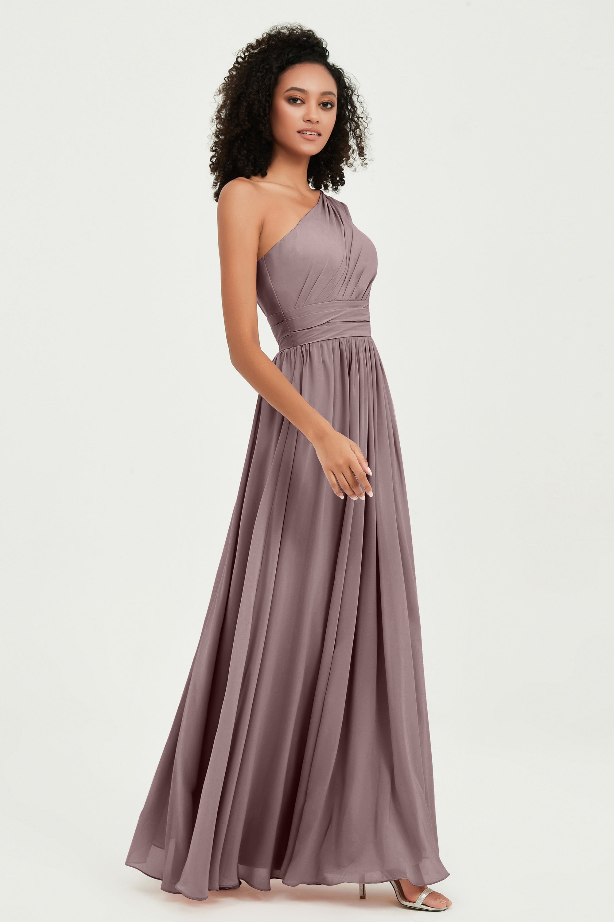 One Shoulder Flutter Sleeves Chiffon Bridesmaid Dress Plus Size Formal Evening Dresses