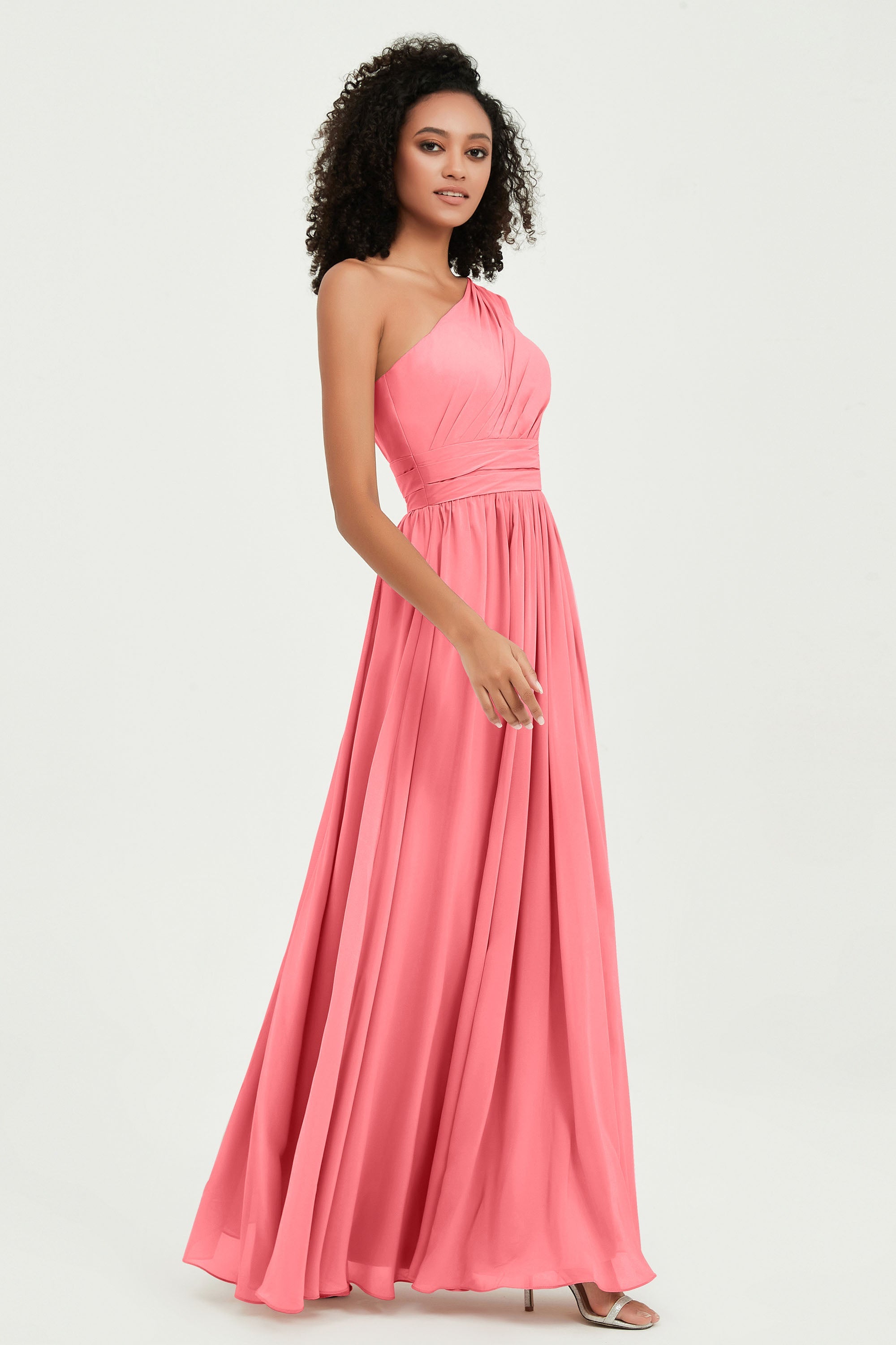 One Shoulder Flutter Sleeves Chiffon Bridesmaid Dress Plus Size Formal Evening Dresses
