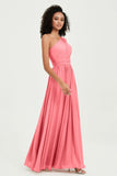 One Shoulder Flutter Sleeves Chiffon Bridesmaid Dress Plus Size Formal Evening Dresses