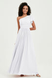 One Shoulder Flutter Sleeves Chiffon Bridesmaid Dress Plus Size Formal Evening Dresses