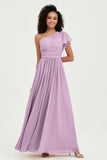 One Shoulder Flutter Sleeves Chiffon Bridesmaid Dress Plus Size Formal Evening Dresses
