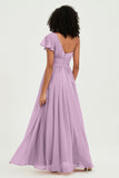 One Shoulder Flutter Sleeves Chiffon Bridesmaid Dress Plus Size Formal Evening Dresses