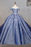Sweetheart A Line Off-the-shoulder Quinceanera Dresses with 3D Flower and Pearls