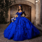 Royal Blue Off the Shoulder Puffy Quinceanera Dresses