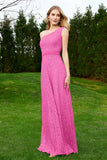 One Shoulder Sleeveless Lace Formal Evening Dresses Sash Ruched Bridesmaid Party Gowns