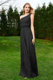 One Shoulder Sleeveless Lace Formal Evening Dresses Sash Ruched Bridesmaid Party Gowns