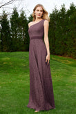 One Shoulder Sleeveless Lace Formal Evening Dresses Sash Ruched Bridesmaid Party Gowns