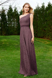 One Shoulder Sleeveless Lace Formal Evening Dresses Sash Ruched Bridesmaid Party Gowns