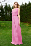 One Shoulder Sleeveless Lace Formal Evening Dresses Sash Ruched Bridesmaid Party Gowns