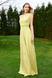 One Shoulder Sleeveless Lace Formal Evening Dresses Sash Ruched Bridesmaid Party Gowns