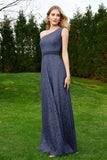One Shoulder Sleeveless Lace Formal Evening Dresses Sash Ruched Bridesmaid Party Gowns