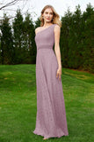 One Shoulder Sleeveless Lace Formal Evening Dresses Sash Ruched Bridesmaid Party Gowns