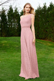 One Shoulder Sleeveless Lace Formal Evening Dresses Sash Ruched Bridesmaid Party Gowns