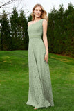 One Shoulder Sleeveless Lace Formal Evening Dresses Sash Ruched Bridesmaid Party Gowns