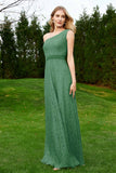 One Shoulder Sleeveless Lace Formal Evening Dresses Sash Ruched Bridesmaid Party Gowns