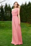 One Shoulder Sleeveless Lace Formal Evening Dresses Sash Ruched Bridesmaid Party Gowns
