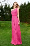 One Shoulder Sleeveless Lace Formal Evening Dresses Sash Ruched Bridesmaid Party Gowns