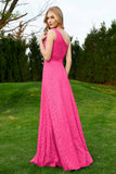 One Shoulder Sleeveless Lace Formal Evening Dresses Sash Ruched Bridesmaid Party Gowns