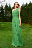 One Shoulder Sleeveless Lace Formal Evening Dresses Sash Ruched Bridesmaid Party Gowns