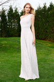 One Shoulder Sleeveless Lace Formal Evening Dresses Sash Ruched Bridesmaid Party Gowns