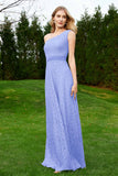 One Shoulder Sleeveless Lace Formal Evening Dresses Sash Ruched Bridesmaid Party Gowns