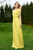 One Shoulder Sleeveless Lace Formal Evening Dresses Sash Ruched Bridesmaid Party Gowns