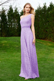One Shoulder Sleeveless Lace Formal Evening Dresses Sash Ruched Bridesmaid Party Gowns