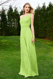 One Shoulder Sleeveless Lace Formal Evening Dresses Sash Ruched Bridesmaid Party Gowns