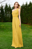 One Shoulder Sleeveless Lace Formal Evening Dresses Sash Ruched Bridesmaid Party Gowns