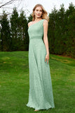 One Shoulder Sleeveless Lace Formal Evening Dresses Sash Ruched Bridesmaid Party Gowns