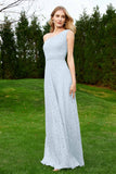 One Shoulder Sleeveless Lace Formal Evening Dresses Sash Ruched Bridesmaid Party Gowns