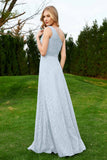 One Shoulder Sleeveless Lace Formal Evening Dresses Sash Ruched Bridesmaid Party Gowns