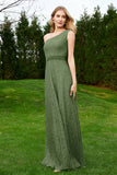One Shoulder Sleeveless Lace Formal Evening Dresses Sash Ruched Bridesmaid Party Gowns