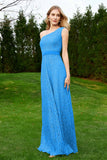 One Shoulder Sleeveless Lace Formal Evening Dresses Sash Ruched Bridesmaid Party Gowns