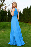 One Shoulder Sleeveless Lace Formal Evening Dresses Sash Ruched Bridesmaid Party Gowns