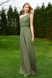 One Shoulder Sleeveless Lace Formal Evening Dresses Sash Ruched Bridesmaid Party Gowns