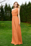 One Shoulder Sleeveless Lace Formal Evening Dresses Sash Ruched Bridesmaid Party Gowns
