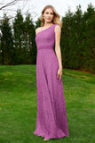 One Shoulder Sleeveless Lace Formal Evening Dresses Sash Ruched Bridesmaid Party Gowns