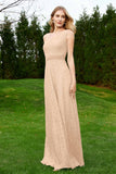 One Shoulder Sleeveless Lace Formal Evening Dresses Sash Ruched Bridesmaid Party Gowns