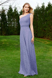 One Shoulder Sleeveless Lace Formal Evening Dresses Sash Ruched Bridesmaid Party Gowns