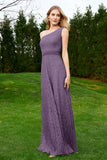 One Shoulder Sleeveless Lace Formal Evening Dresses Sash Ruched Bridesmaid Party Gowns