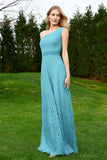 One Shoulder Sleeveless Lace Formal Evening Dresses Sash Ruched Bridesmaid Party Gowns
