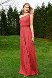 One Shoulder Sleeveless Lace Formal Evening Dresses Sash Ruched Bridesmaid Party Gowns