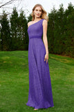 One Shoulder Sleeveless Lace Formal Evening Dresses Sash Ruched Bridesmaid Party Gowns