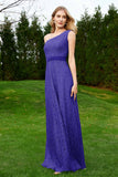 One Shoulder Sleeveless Lace Formal Evening Dresses Sash Ruched Bridesmaid Party Gowns